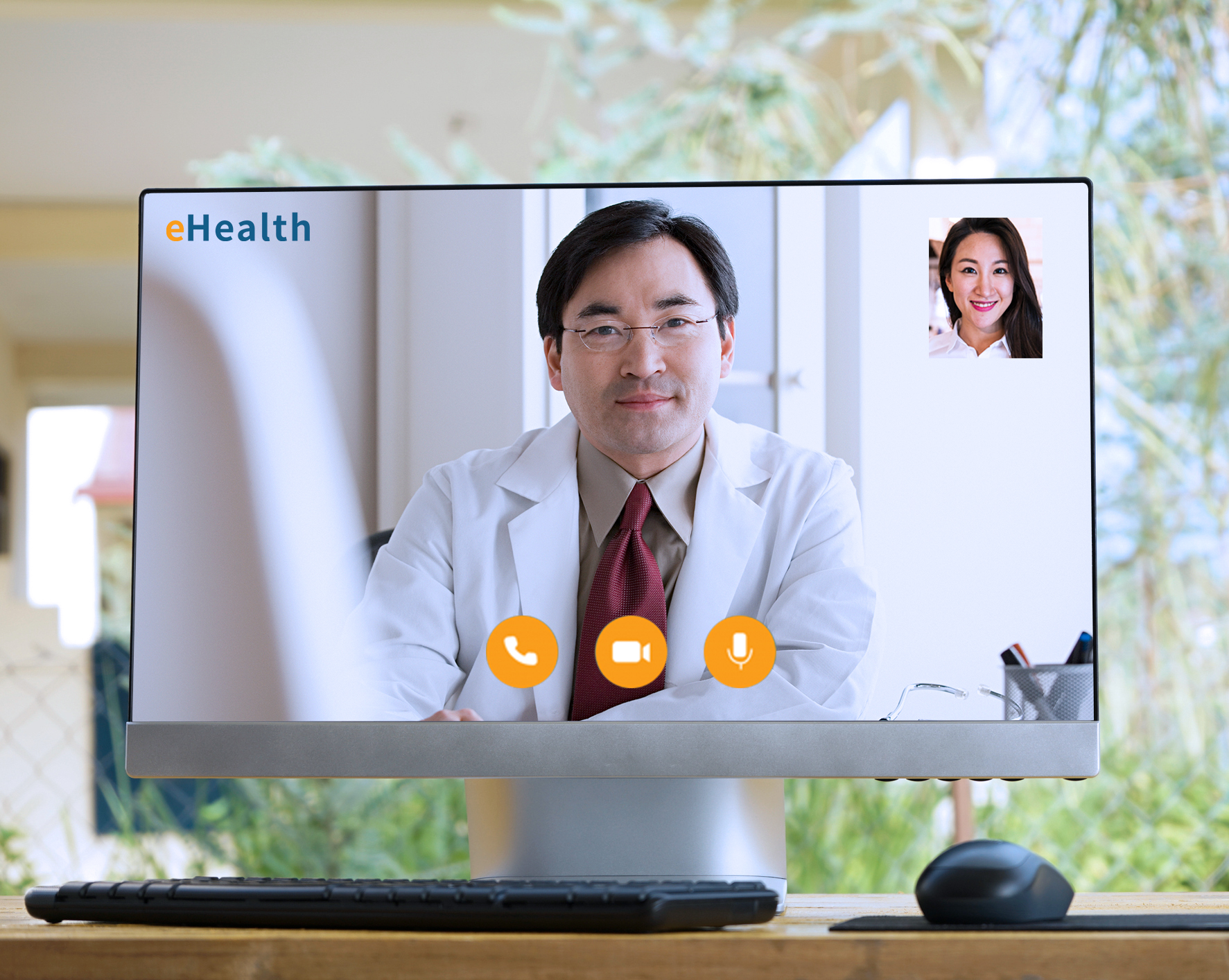 Male doctor consulting with patient on virtual